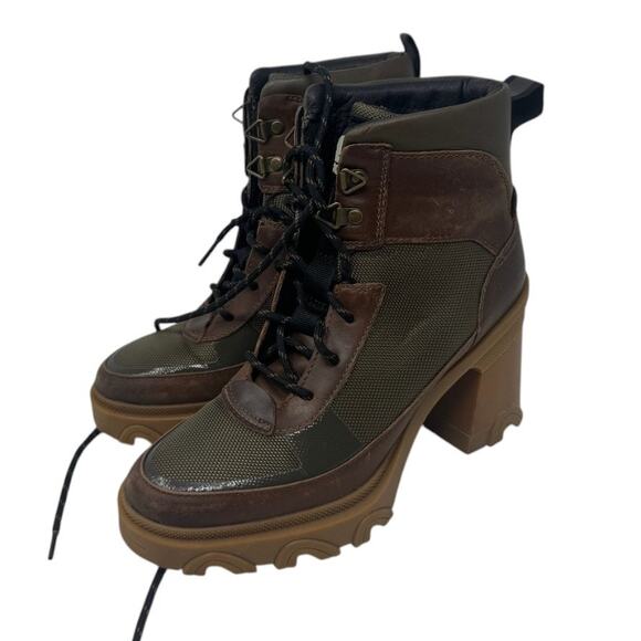 Sorel Womens Brex Heel Lace Bootie Waterproof Hiking Boots Green Brown Size 6.5 - Picture 1 of 13